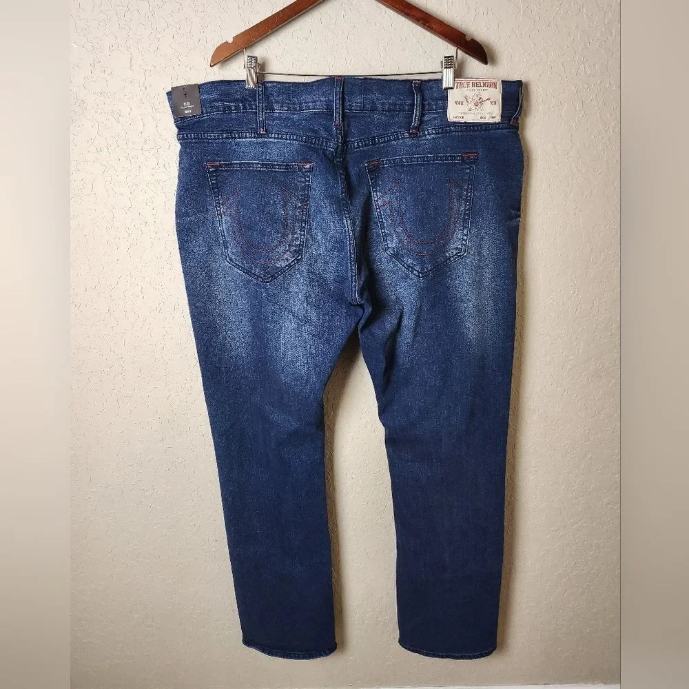 True Religion Ricky Relaxed Straight Jeans Dark Indigo Blaster Size 44
